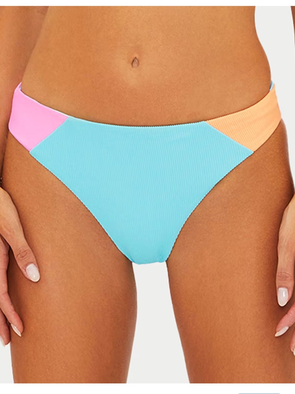 New! Beach Riot Kimora Colorblock Ribbed Bikini Bottom Blue Pink 34154